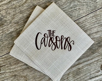 Personalized Crosshatch Linen Like Napkins, Rainbow Foil, Monogrammed Linen Like Beverage, Cocktail, Wedding, Cheers, Holiday, Christmas