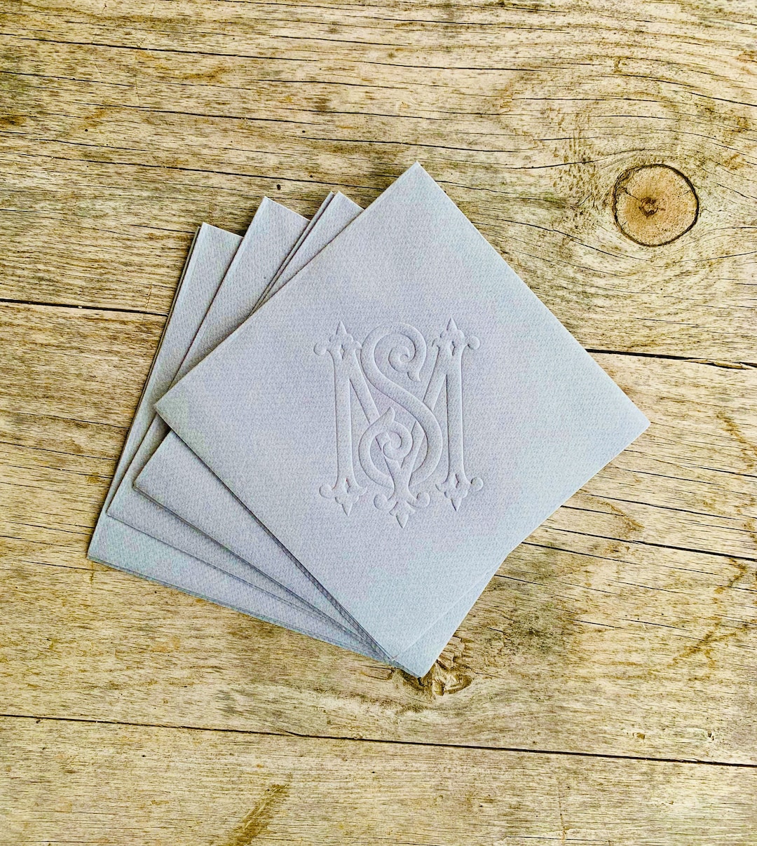 Embossed Napkins, Interlocking Monogram, Monogrammed Linen Like