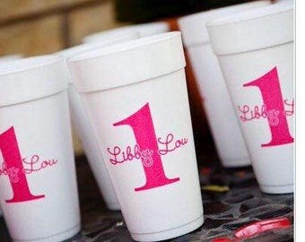 Personalized Birthday Cups, Monogrammed, Custom, Foam, Cocktail Cups, First Birthday, 1st, Party Cups, Roadie, To Go, Party Cups, Styrofoam