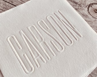 Embossed Napkins, Interlocking Monogram, Monogrammed Linen Like Beverage Napkins, Paper, Personalized, Cocktail, Wedding Napkins, Duogram