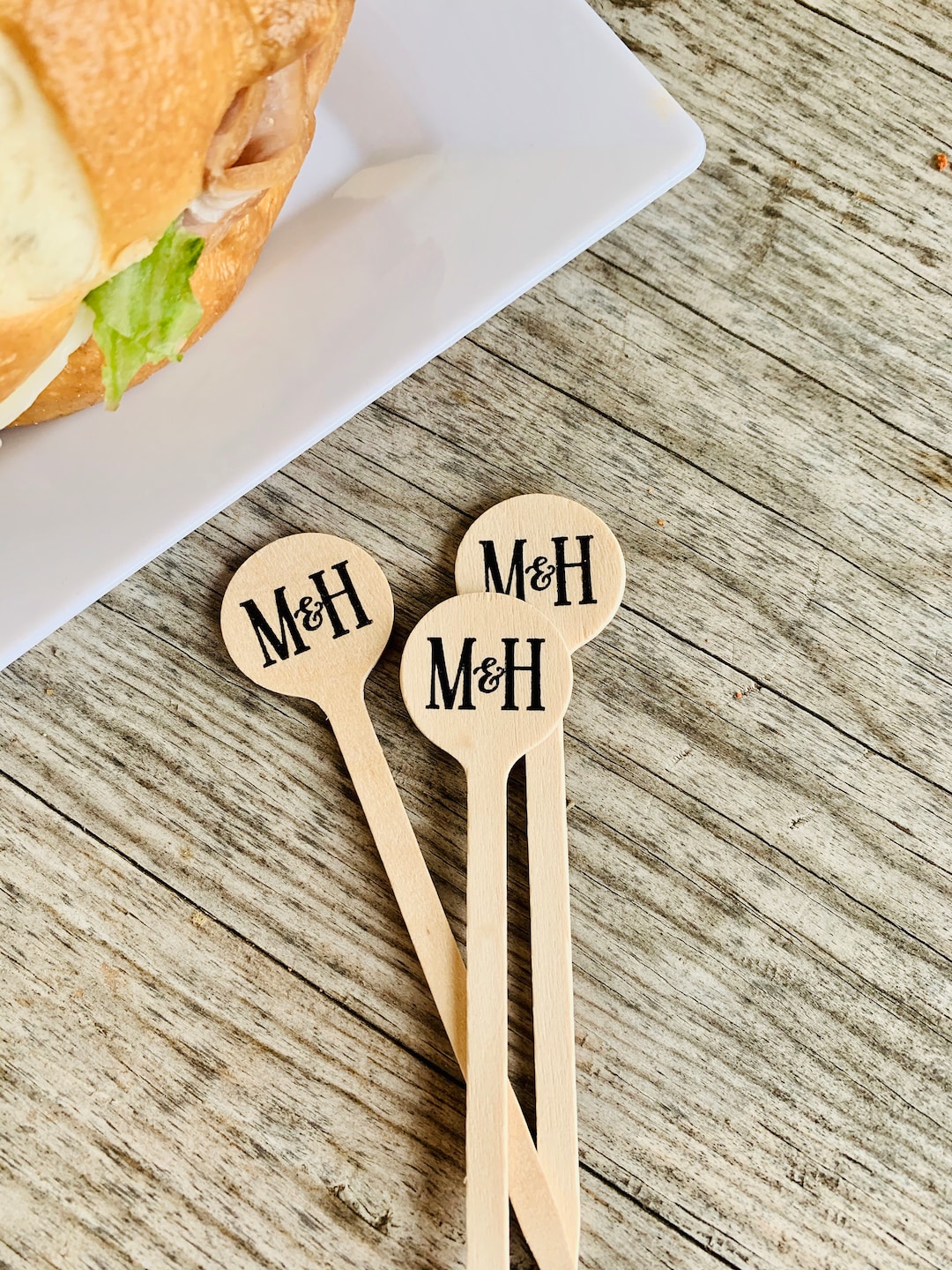 Food Picks, Personalized, Custom, Monogrammed, Wood, Round, 4, Sticks