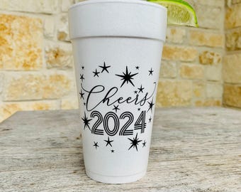New Year Cups, Personalized, Monogrammed, Custom, Foam, Christmas, Holiday, Cocktail Cups, Happy New Year, 2024, New Years Eve, Styrofoam