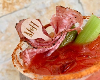 Food Picks, Personalized, Custom, Monogrammed, Wood, Round, 4", Sticks, Appetizer, Bloody Mary, Garnish, Finger, Sandwich, Skewer, Cocktail