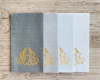 Monogrammed Linen Like Guest Towel Napkins, "Bella", Custom, Paper, Restroom, Personalized, Dinner, Beverage, Cocktail, Luncheon