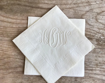 Embossed Napkins, Monogrammed Napkins, Personalized Napkins, Custom, Cocktail, Beverage, Wedding Napkins, Brunch Napkins, Party Decor, Goods