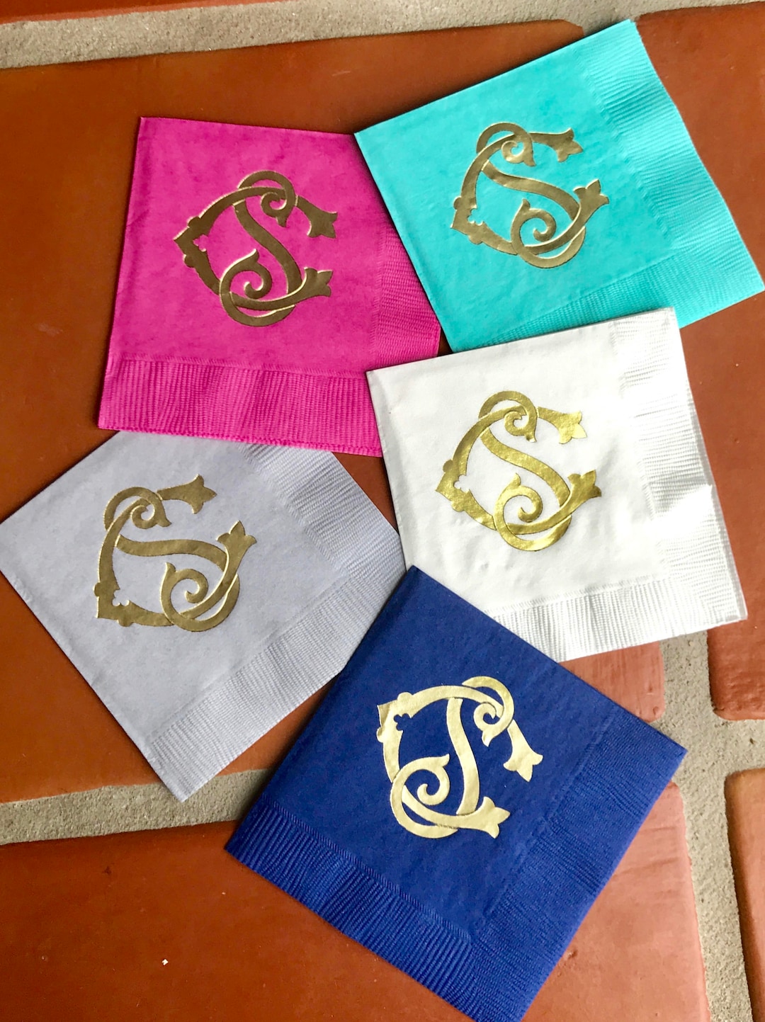Interlocking Monogram Napkins, Personalized, Monogrammed, Custom, Paper, Cocktail, Beverage