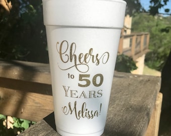 Personalized Cups, Monogrammed, Custom, Foam, Cheers, 30th, 40th, 50th, 60th, 70th, Birthday, Cocktail Cups, Hostess Gift, Styrofoam