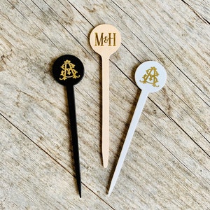 Food Picks, Personalized, Custom, Monogrammed, Wood, Round, 4&quot;, Sticks, Appetizer, Bloody Mary, Garnish, Finger, Sandwich, Skewer, Cocktail