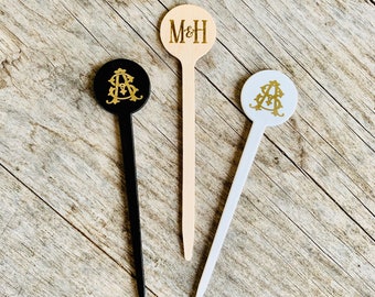 Food Picks, Personalized, Custom, Monogrammed, Wood, Round, 4", Sticks, Appetizer, Bloody Mary, Garnish, Finger, Sandwich, Skewer, Cocktail