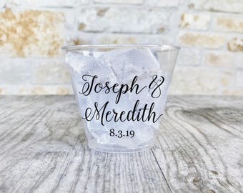 Personalized Hard Plastic Cups, 9 oz, Monogrammed, Custom, Cocktail Cups, Wedding Cups, Colored Hard Plastic Cups, Cocktail Cups, Wine Cups