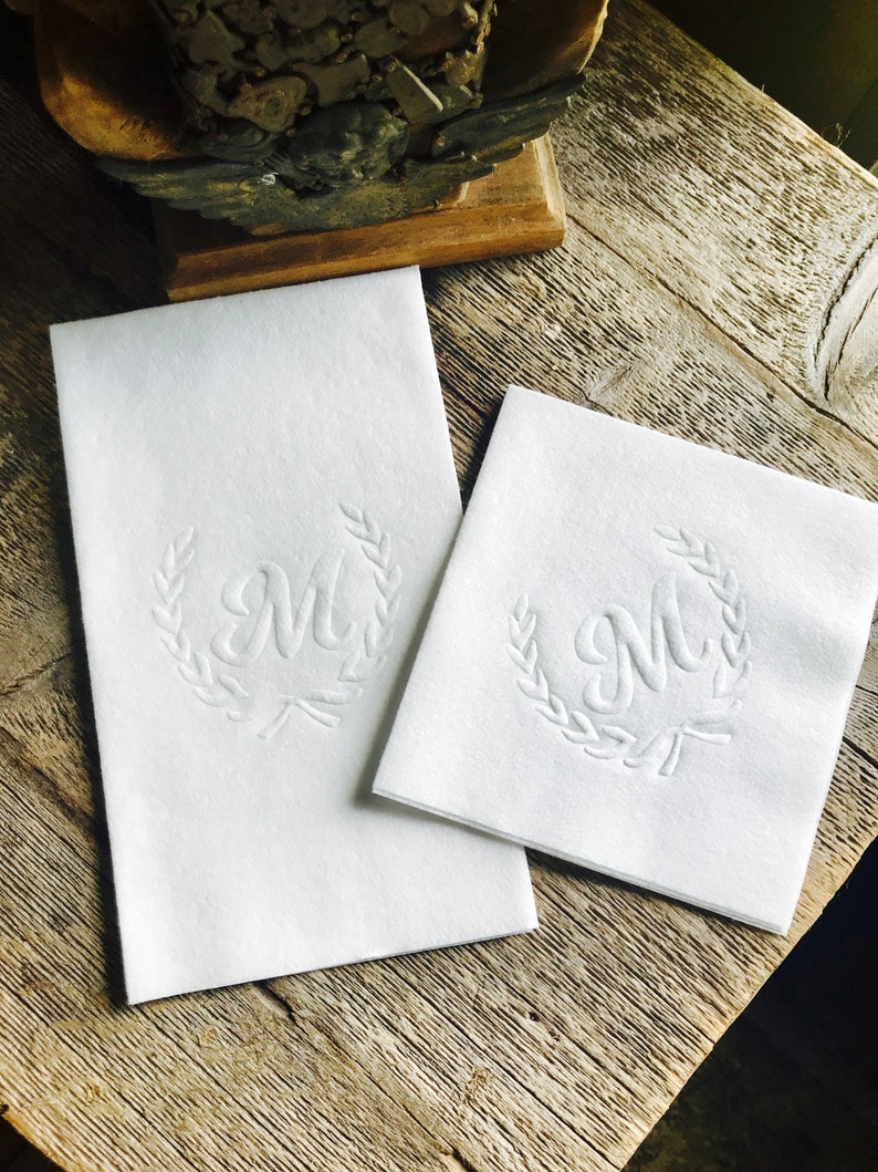 Embossed Napkins Monogrammed Linen Like Guest Towels Custom Etsy