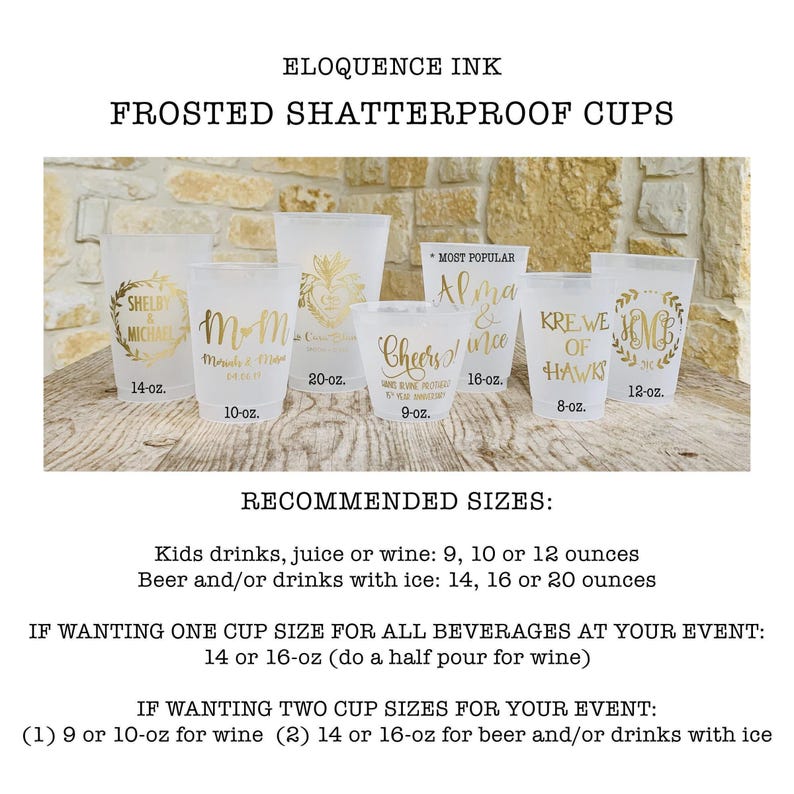 Personalized Cups, Shatterproof, Monogrammed, Custom, Frosted, Frost Flex, Cocktail Cups, Wine Cups, Party Cup, Wedding Cups, Shower Cups image 3
