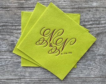 Personalized Linen Like Beverage Napkins, Wedding Napkins, Monogrammed, Paper, Cocktail, Wedding, Shower, Birthday, Hostess Gift, Elegance