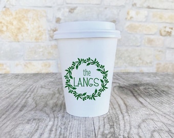 Personalized Paper Cups w Lids, Monogrammed, Custom, Coffee, Cocoa, Hot Chocolate, Brunch, Shower, Double Walled, Christmas Holidays, Tea