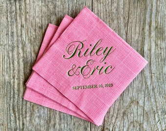 Personalized Crosshatch Linen Like Napkins, Rainbow Foil, Monogrammed Linen Like Beverage, Cocktail, Wedding, Cheers, Holiday, Christmas