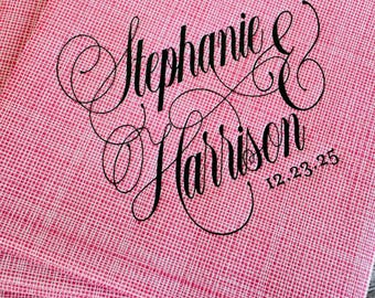 Personalized Crosshatch Linen Like Napkins, Rainbow Foil, Monogrammed Linen Like Beverage, Cocktail, Wedding, Cheers, Holiday, Christmas