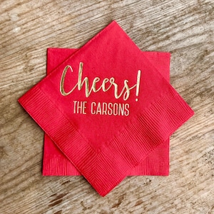 Personalized Napkins, Monogrammed, Custom, Paper, Cocktail, Beverage, Christmas, Holiday, Red, Cheers Napkin, Cocktail Napkin, Party Napkin.