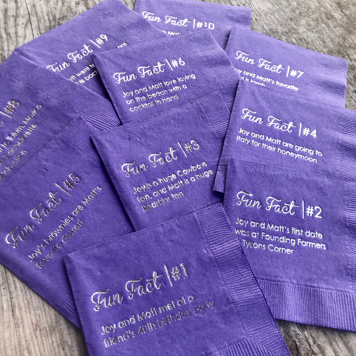 Fun Facts Napkins Wedding Napkins Personalized Napkins Etsy