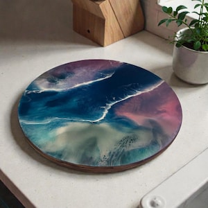 Lazy Susan en résine abstraite : plateau tournant en bois d'acacia peint 15 po.