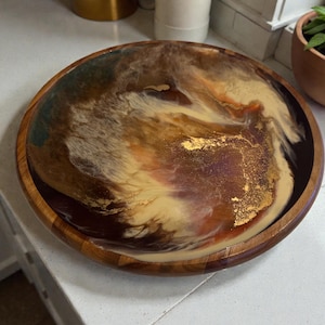 Bandeja giratoria de resina abstracta Lazy Susan: bandeja giratoria de madera de acacia pintada de 38 cm