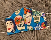 Face Mask, Sugar Skull, Frida Kahlo, Gotas De Amor, Alexander Henry, Floral, Day of the Dead, Dia de los Muertos, PPE Reusable Double Layer