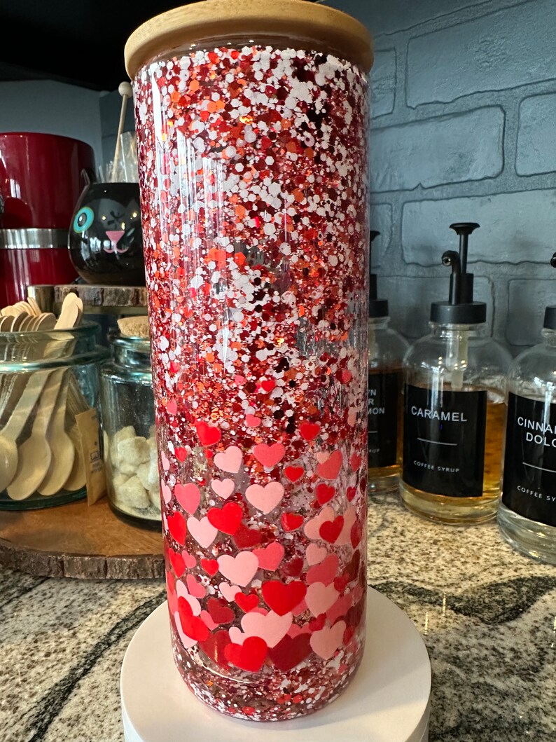 20oz Glitter Globe Tumbler With Decal Ready to Ship Valentine Etsy