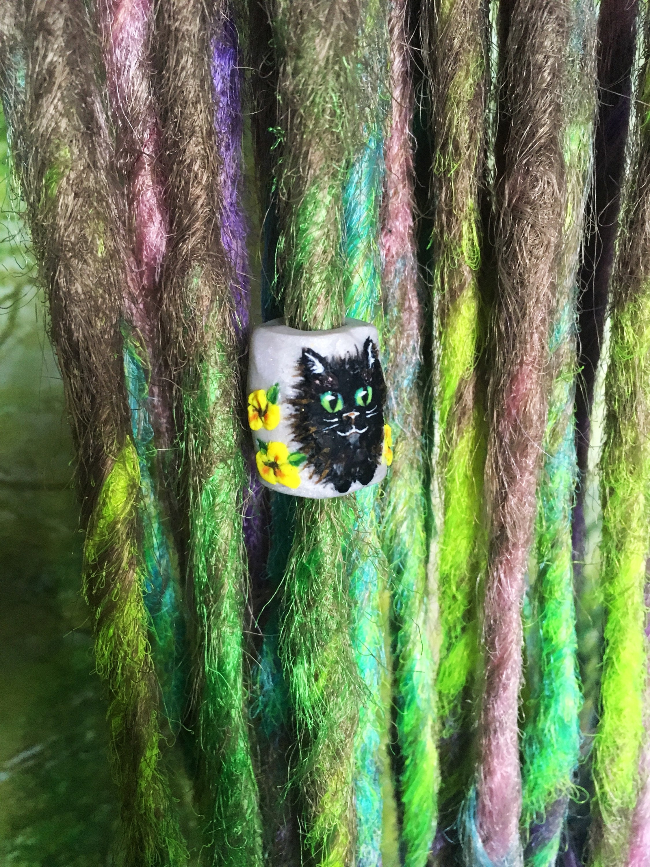 Black Cat and Yellow Flowers Dreadlock Bead Dread beads Etsy