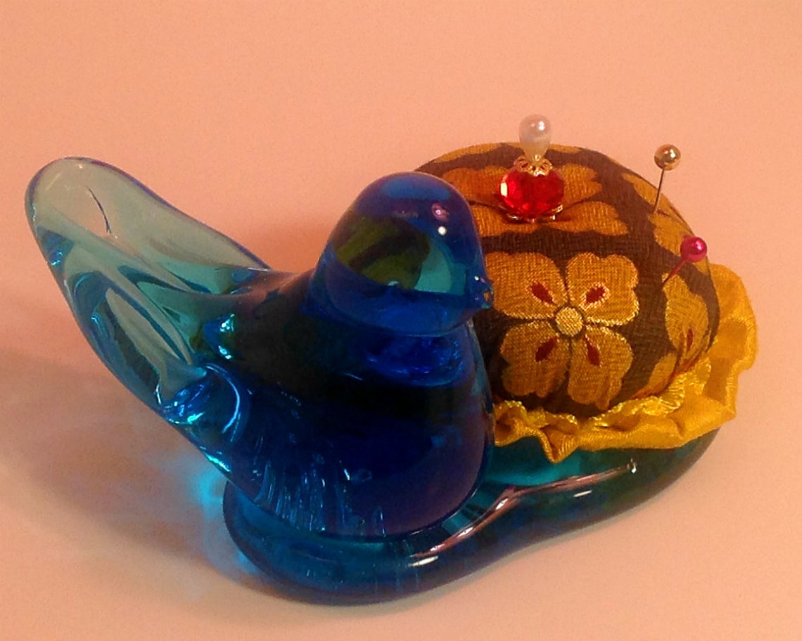 Pincushion. Glass Bluebird of Happiness Signed Ron Ray 1981 Etsy
