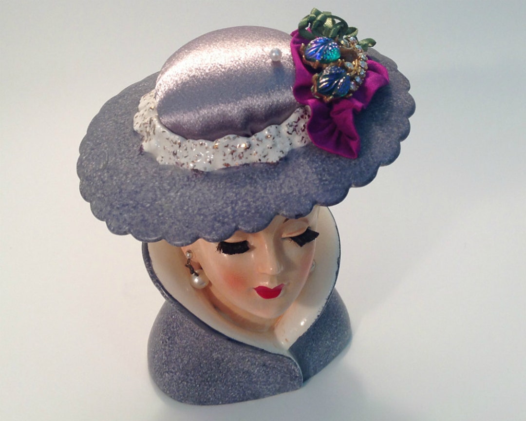 Pincushion. Elegant Lady With Hat Pin Cushion Napco Head Etsy