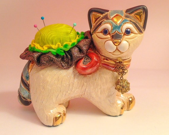 Pincushion Rinconada Cat Gold Anniversary/Antique "Bell"/Green/Copper Cushion Antique Style "Bell" 4.25"W x 3.5"H 11oz #2097 Pin Cushion