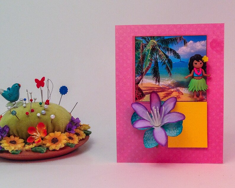 Decorative Pin: "Come to Hawaii" Hula Dancer, Announcement for Your Island Vacation, Gift Tag, Presentation Card, Lapel Theme Pin, #3856 image 6