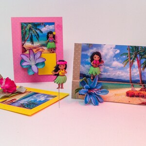 Decorative Pin: "Come to Hawaii" Hula Dancer, Announcement for Your Island Vacation, Gift Tag, Presentation Card, Lapel Theme Pin, #3856 image 2