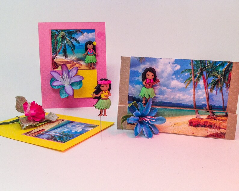 Decorative Pin: "Come to Hawaii" Hula Dancer, Announcement for Your Island Vacation, Gift Tag, Presentation Card, Lapel Theme Pin, #3856 image 2