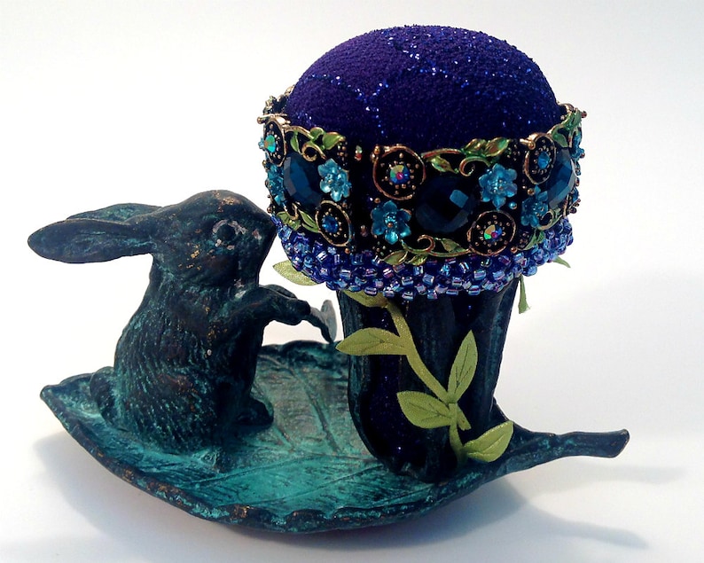 Pincushion. Sailing Rabbit on a Leaf Rowing, Andrea by Sadek, Verdigris ...
