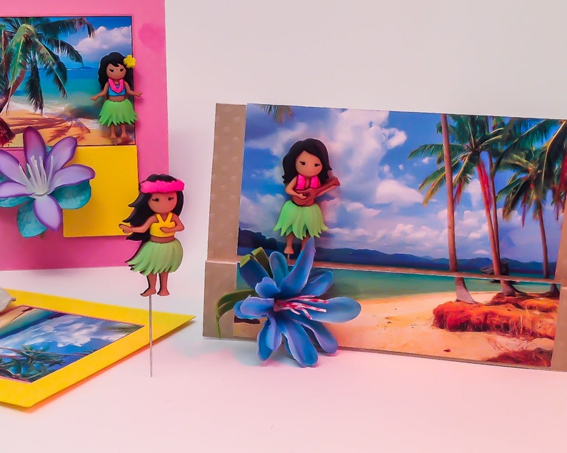 Decorative Pin: "Come to Hawaii" Hula Dancer, Announcement for Your Island Vacation, Gift Tag, Presentation Card, Lapel Theme Pin, #3856 image 1