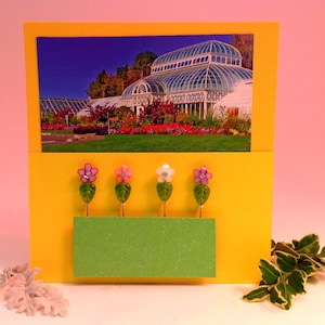 4 Peony Decorative Sewing Pins, Straight 2 in. Dritz/Prym, Green Glass Leaf/ Rhinestone, #2654