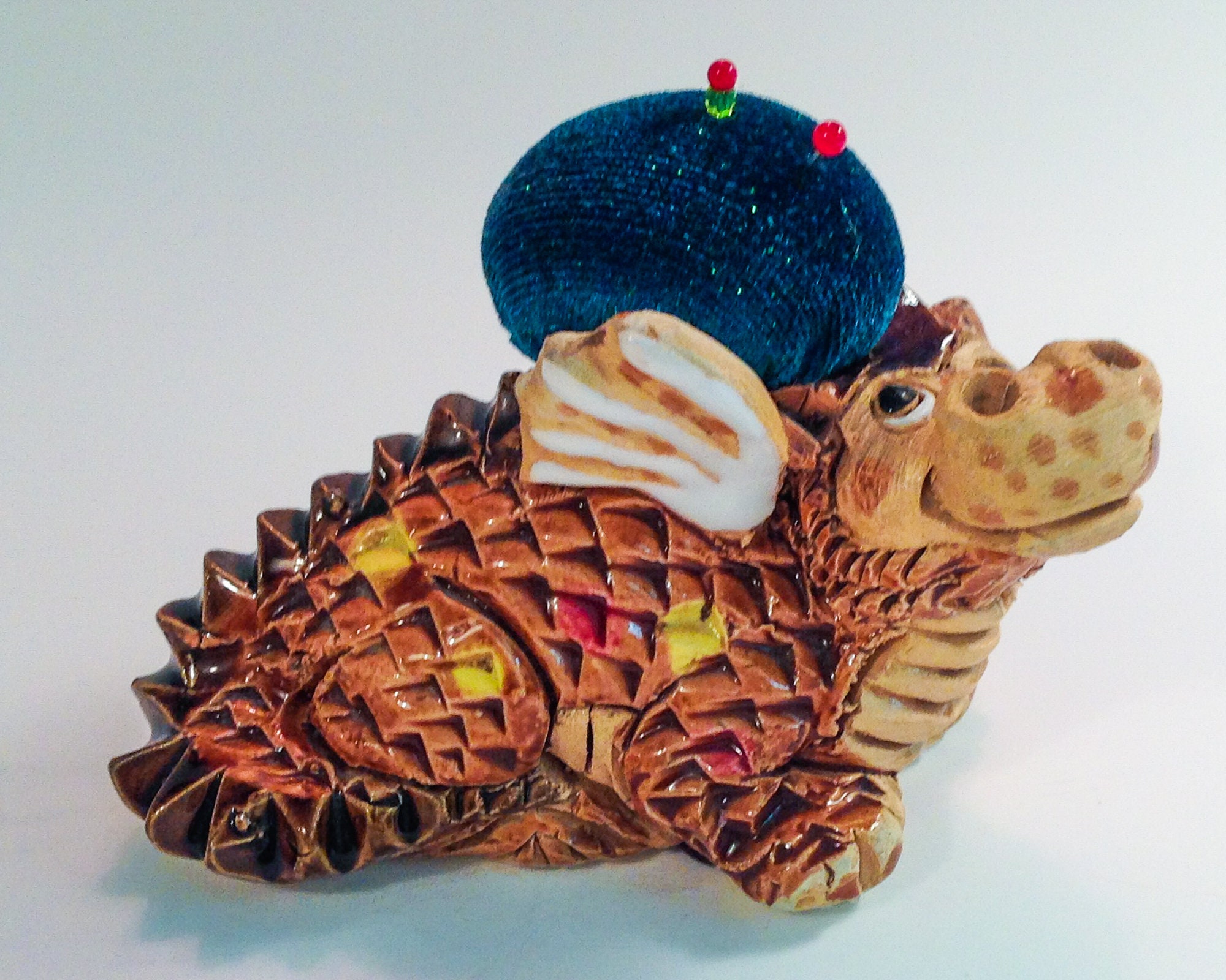 Pincushion 2024 The Year of the Dragon, Cute Rare Dragon, Rinconada Vintage Cast Stone Figurine  4.5"W x 3.25"H, 7 oz net, #1316 Pin Cushion