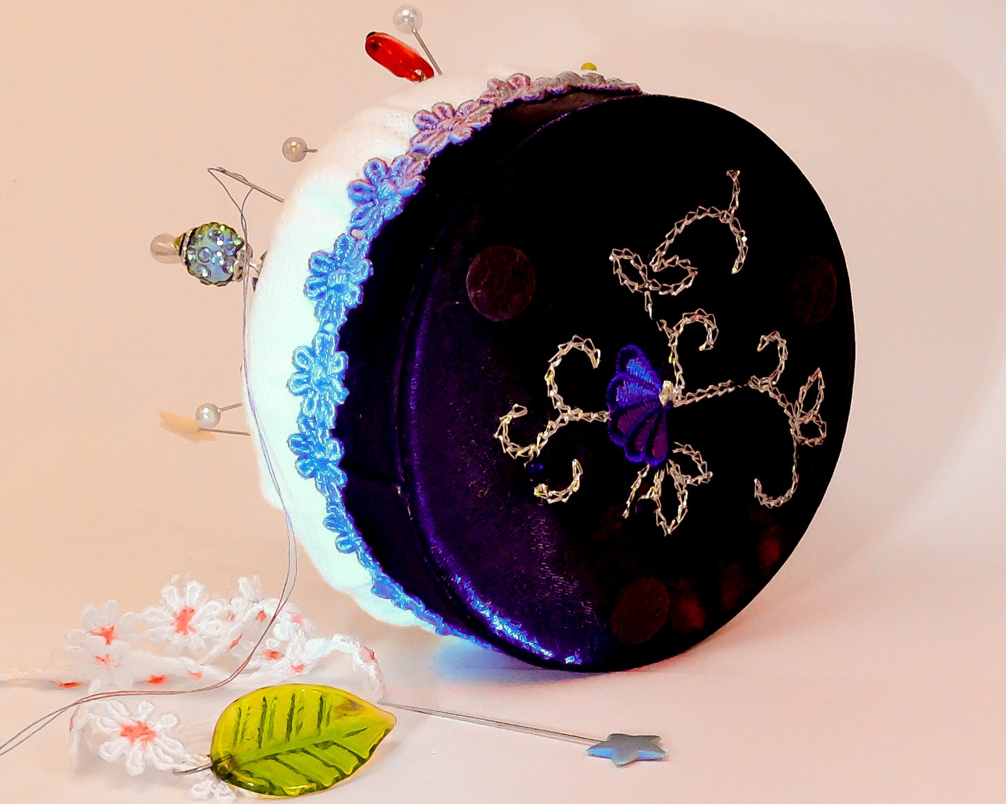 Pincushion Beautiful XXL Cotton/linen Vintage Flower Embroidery