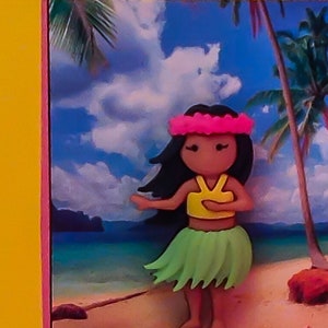 Decorative Pin: "Come to Hawaii" Hula Dancer, Announcement for Your Island Vacation, Gift Tag, Presentation Card, Lapel Theme Pin, #3856 Hula Dancer