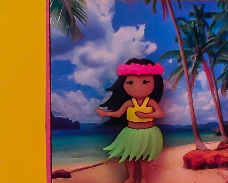 Decorative Pin: "Come to Hawaii" Hula Dancer, Announcement for Your Island Vacation, Gift Tag, Presentation Card, Lapel Theme Pin, #3856 Hula Dancer
