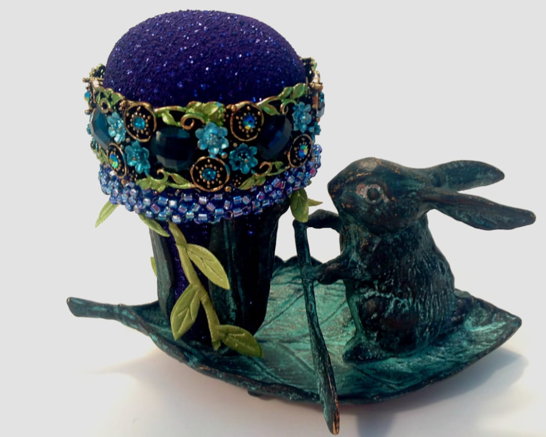 Pincushion. Sailing Rabbit on a Leaf Rowing, Andrea by Sadek, Verdigris ...