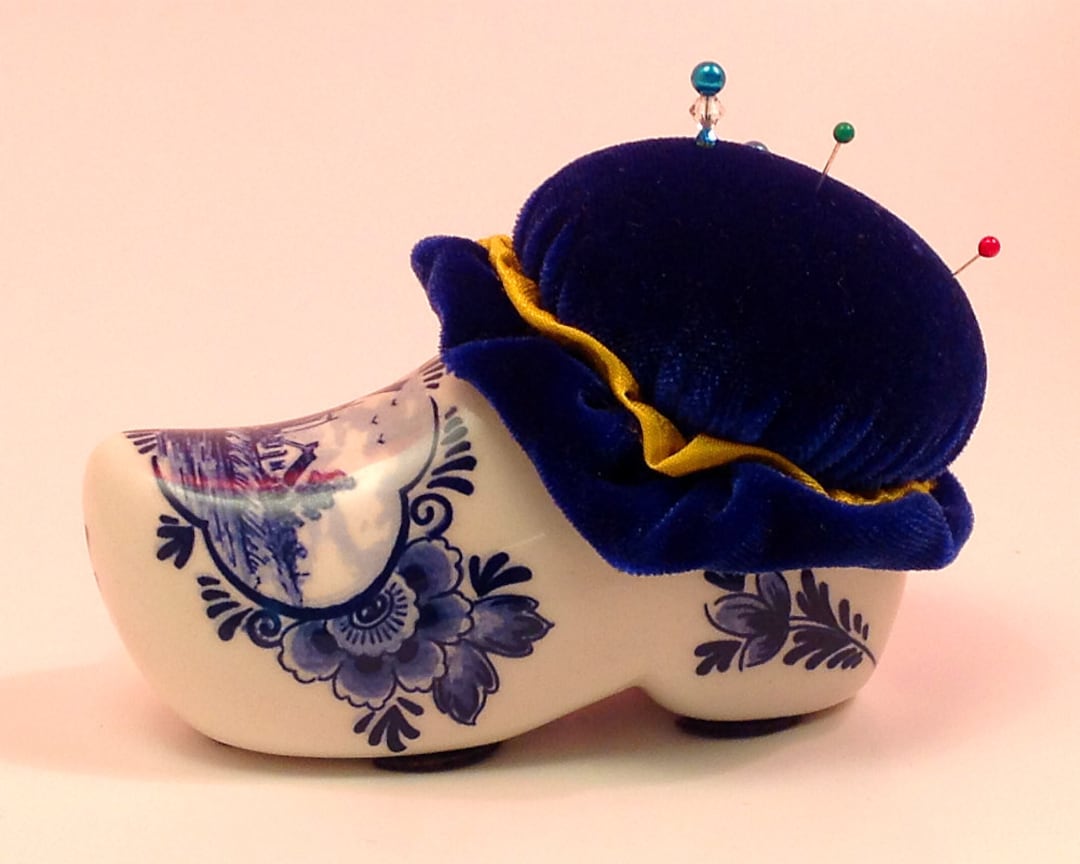 Pincushion. Delft Holland Large Size, Ceramic Porcelain Large Shoe, Pin