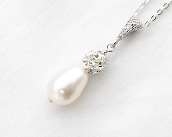 Bridal Necklace, Pearl Bridal Necklace, Wedding Pearl Drop Necklace, Ivory,White Pearl, Pearl Wedding Necklace, for Bride