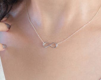 Silver Infinity Necklace, Bridesmaid Infinity Necklace, Gold Sideways Infinity Necklace,Mothers Necklaces,Gift for Her, Necklaces for Women