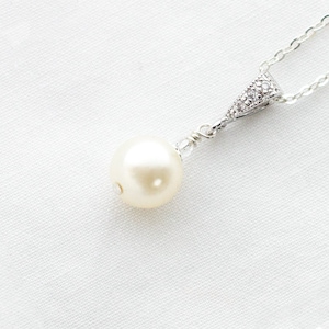 Bridal Pearl Necklace, Pearl Necklace,Small,Pearl Drop Necklace, Ivory, Pearl Pendant Necklace,Silver,Wedding Necklace for Bride image 1