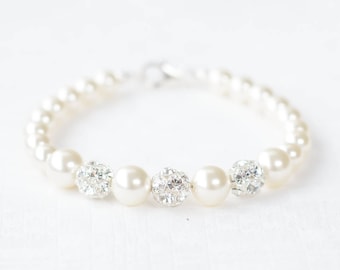 Pearl Bridal Bracelet, Pearl Wedding Bracelet, Bridal Pearl Bracelet, Bracelet for Bride, White Pearl Bracelet,Pearl and Rhinestone Bracelet