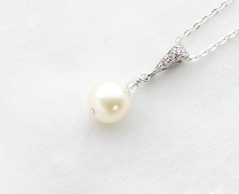 Bridal Pearl Necklace, Pearl Necklace,Small,Pearl Drop Necklace, Ivory, Pearl Pendant Necklace,Silver,Wedding Necklace for Bride image 1