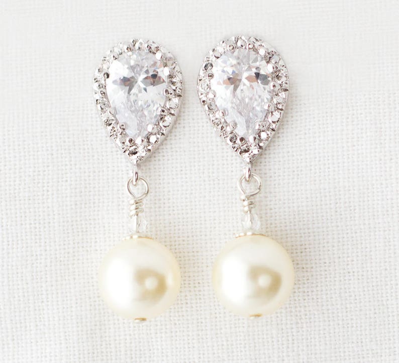 Rose Gold Pearl Wedding Earrings, Ivory Pearl Dangle Earrings, Pearl Drop Earrings, Pearl Earrings,Earrings image 2