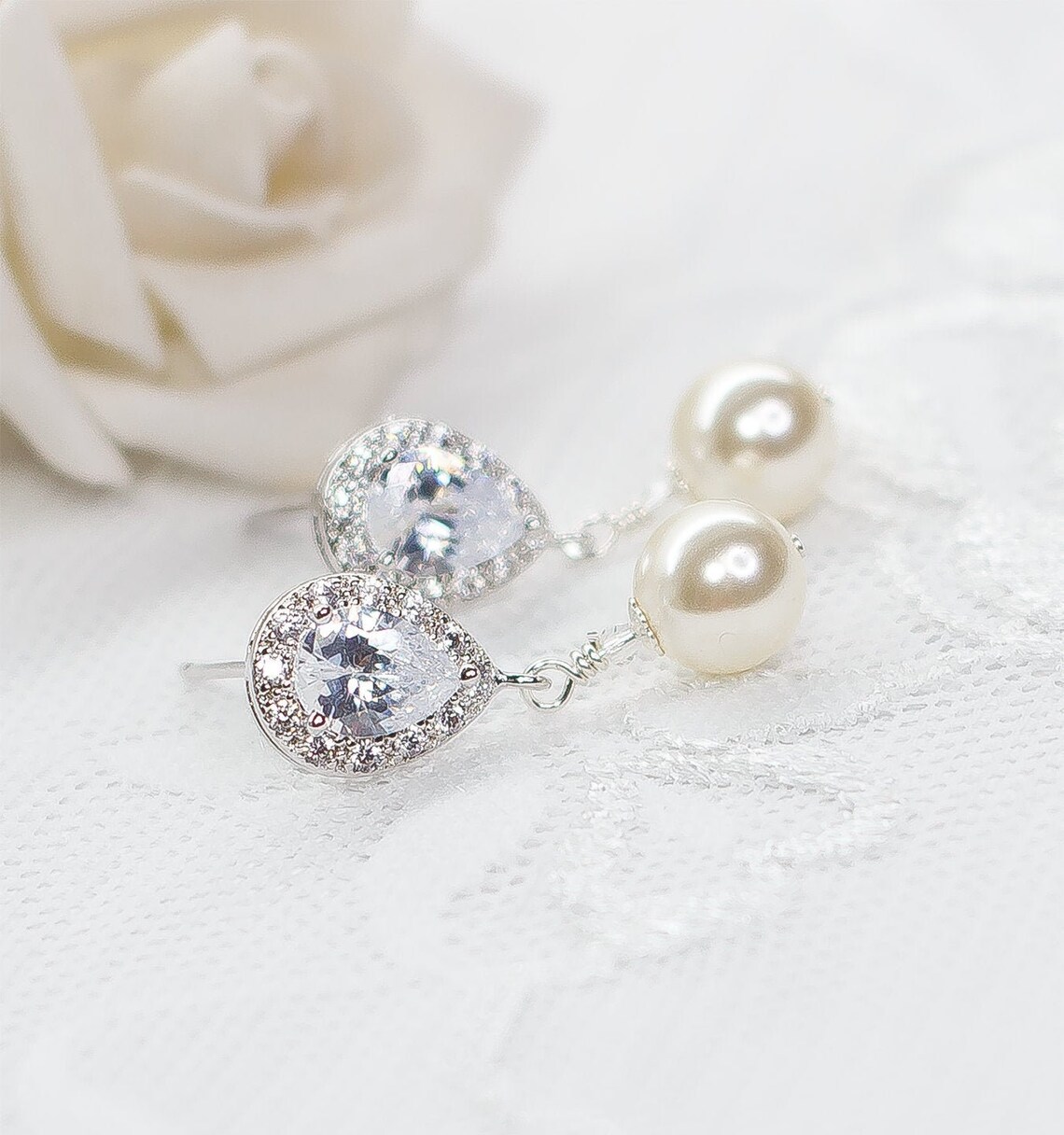 Pearl Drop Earrings Pearl Bridal Earrings Bridal Earrings Etsy