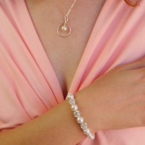 Pearl Bridal Bracelet, Pearl Wedding Bracelet, Bridal Pearl Bracelet, Bracelet for Bride, White Pearl Bracelet,Pearl and Rhinestone Bracelet image 5